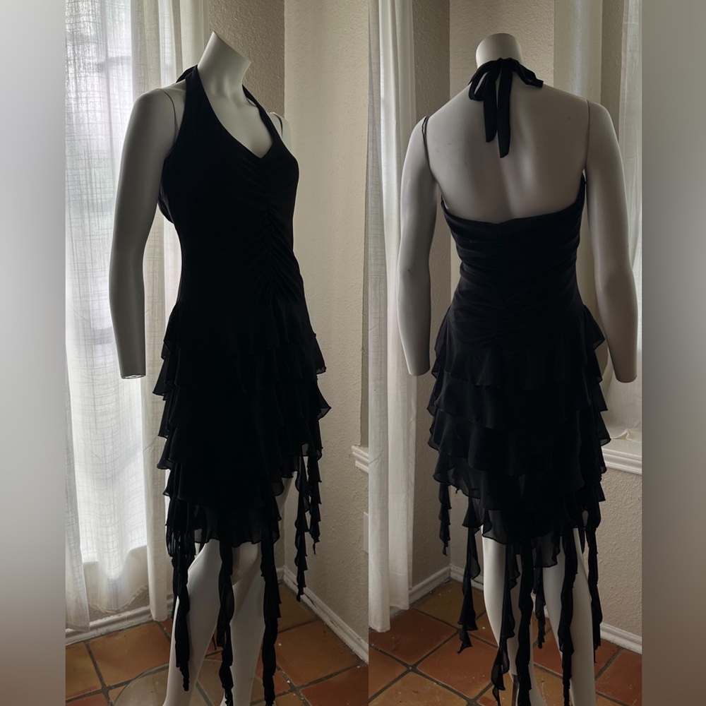 Vintage Y2K B Smart Black Asymmetrical Mermaid Jellyfish Ruffle Dress Size L